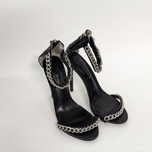 Tony Bianco Chain Strappy Stiletto Heels Black Silver 7.5 sexy evening party